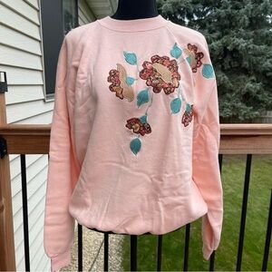 VTG Hanes Peach Embroidered Floral Crewneck Sweater USA Womens *READ*